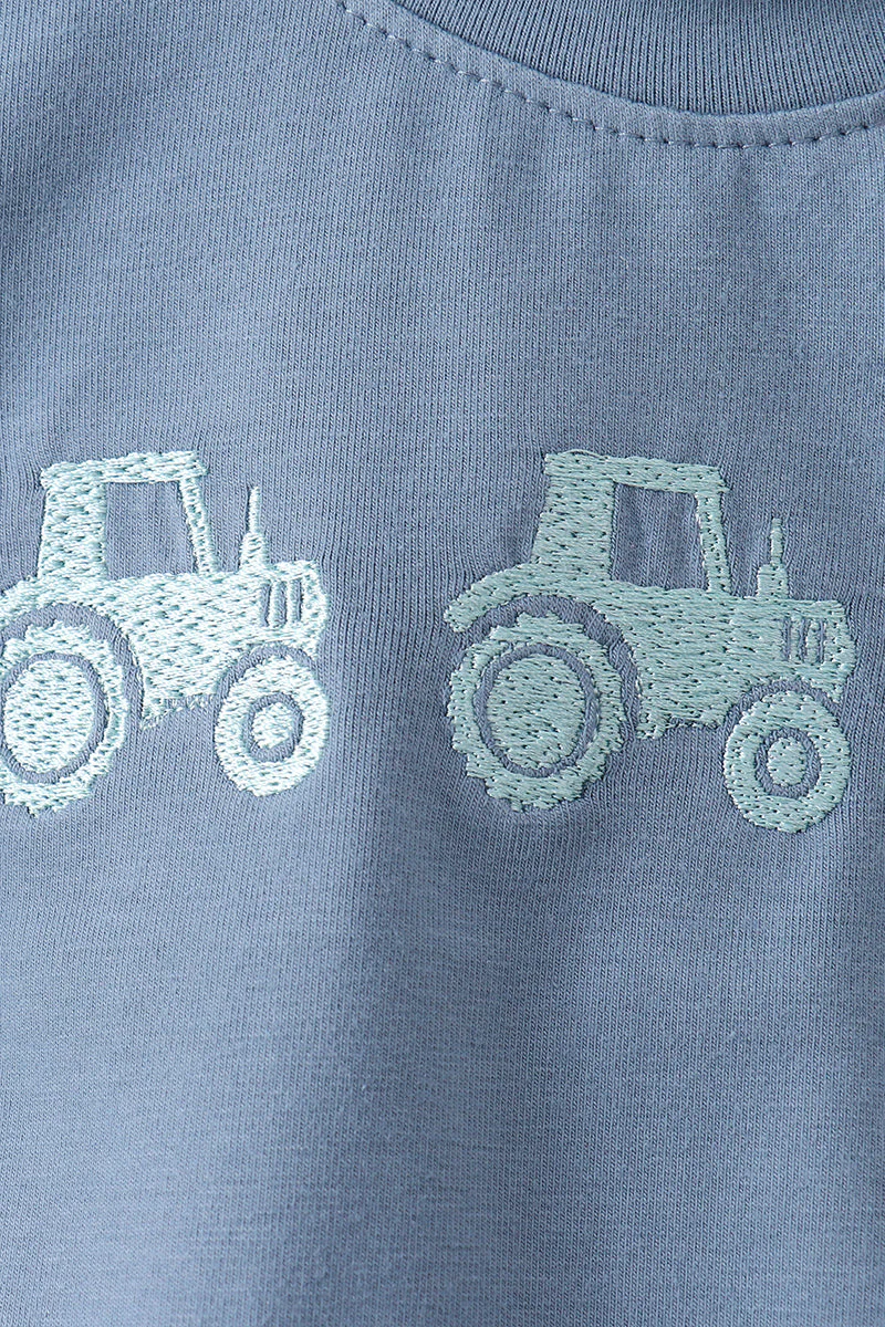 Blue Farm Tractor Embroidered Bubble - Image 2