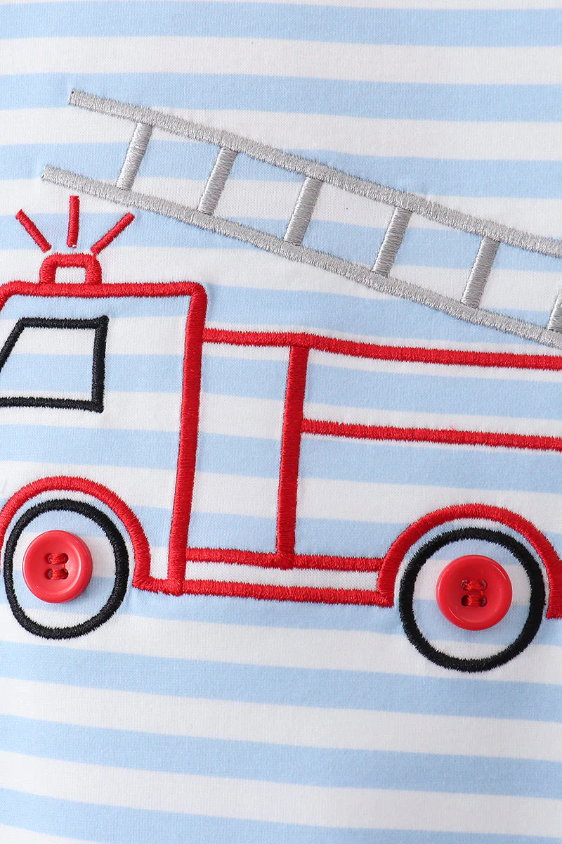 Blue Fire Engine Stripe Embroidered Set - Image 4
