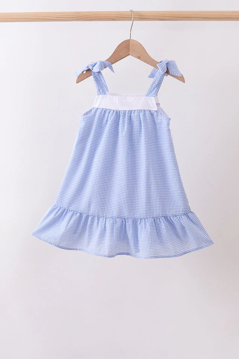Blue flag embroidery ruffle dress - Image 5