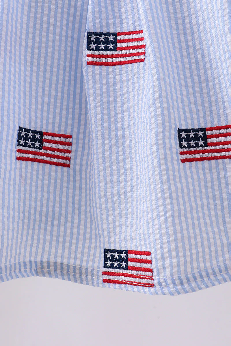 Blue flag embroidery seersucker bloomer set - Image 3