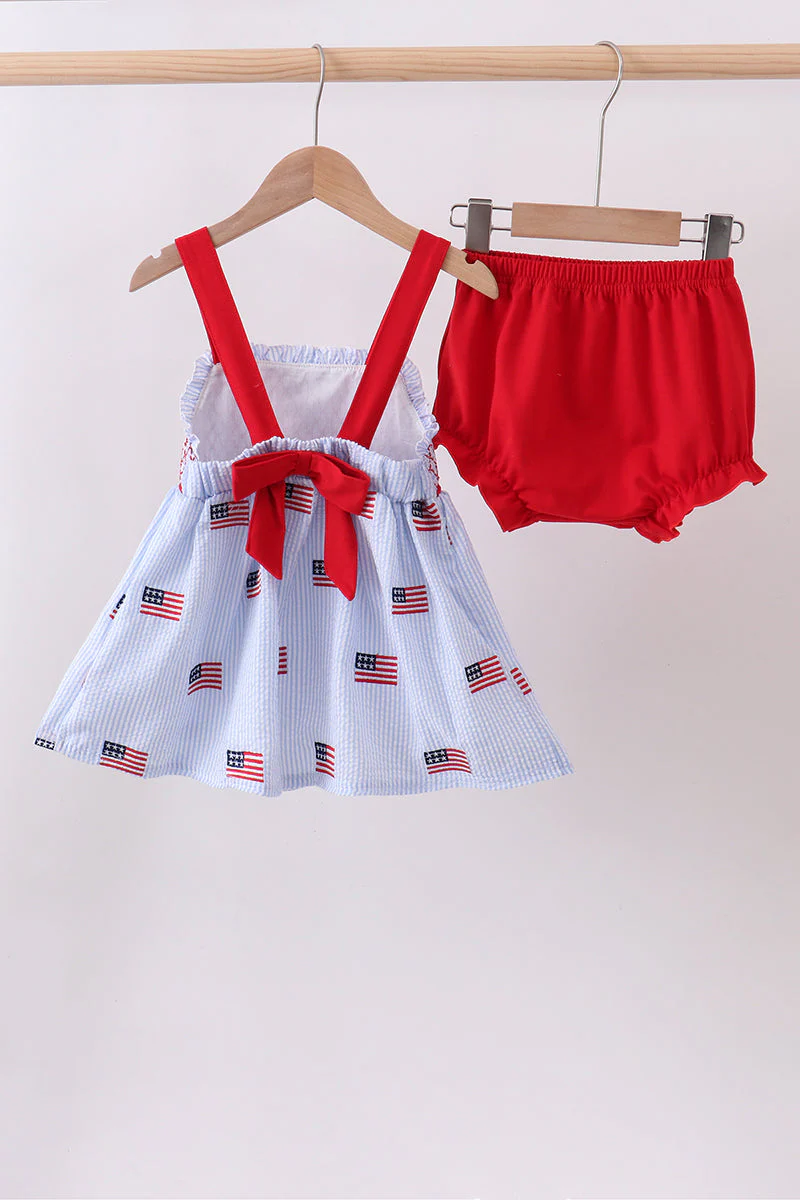 Blue flag embroidery seersucker bloomer set - Image 5