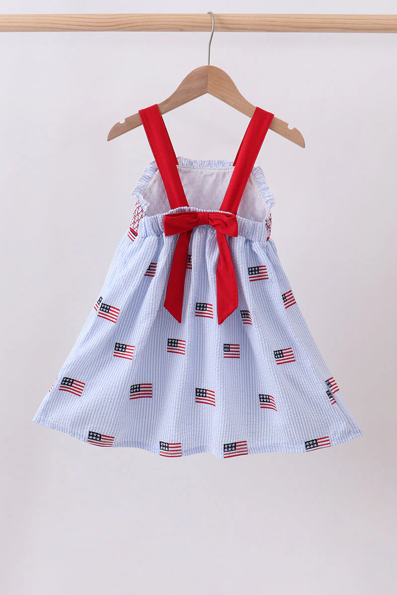 Blue flag embroidery seersucker ruffle dress - Image 6