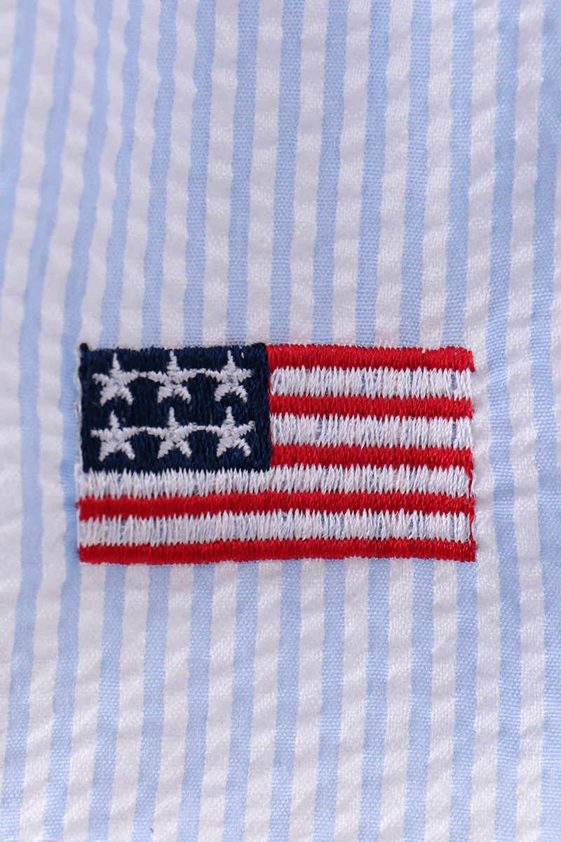 Blue flag embroidery seersucker ruffle shorts set - Image 5