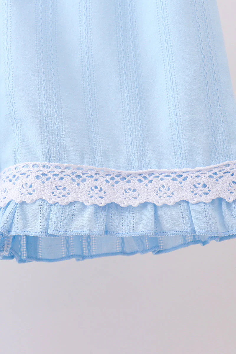 Blue flag smocked jacquard ruffle shorts set - Image 4