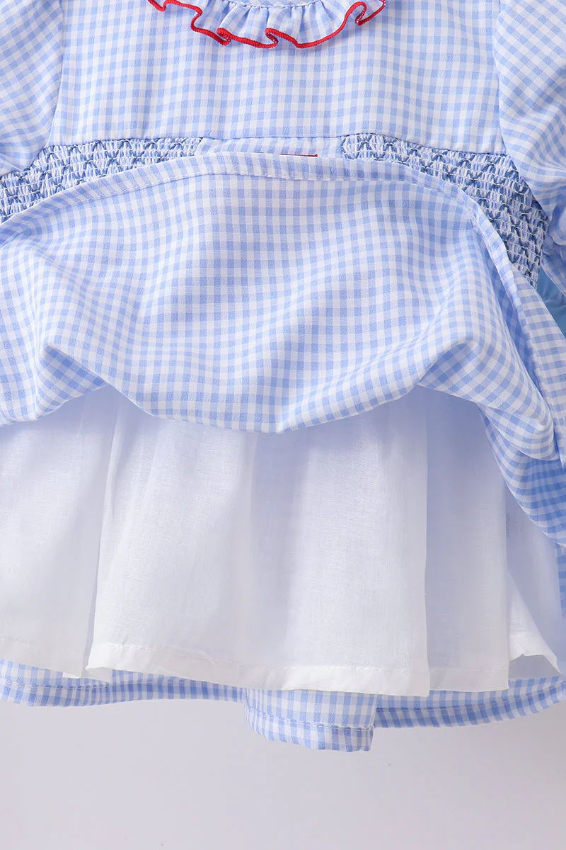 Blue flag smocked ruffle bloomer set - Image 3