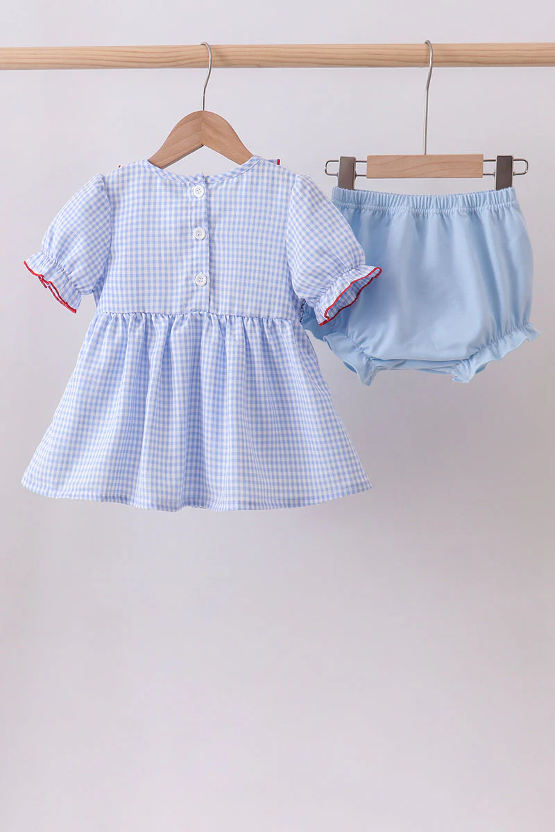 Blue flag smocked ruffle bloomer set - Image 4