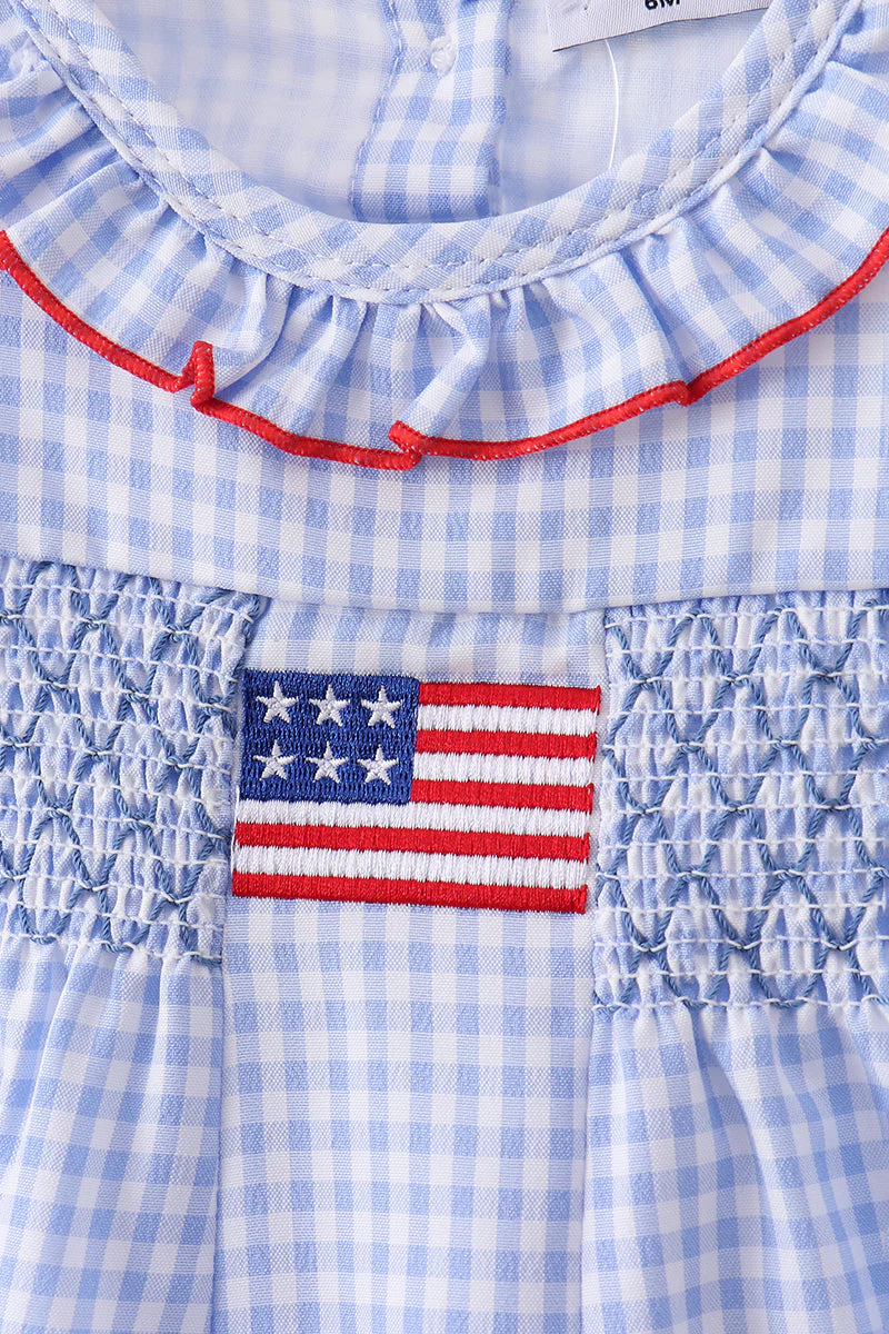 Blue flag smocked ruffle bubble - Image 2