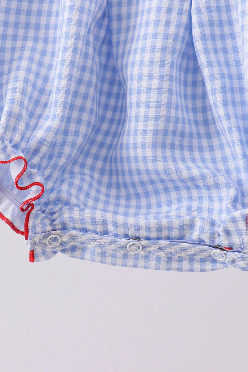 Blue flag smocked ruffle bubble - Image 4