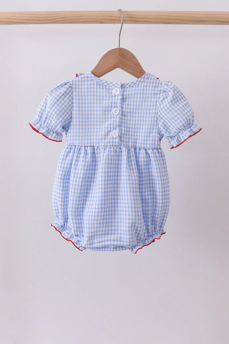 Blue flag smocked ruffle bubble - Image 5