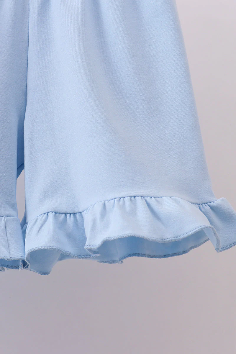 Blue flag smocked ruffle shorts set - Image 2