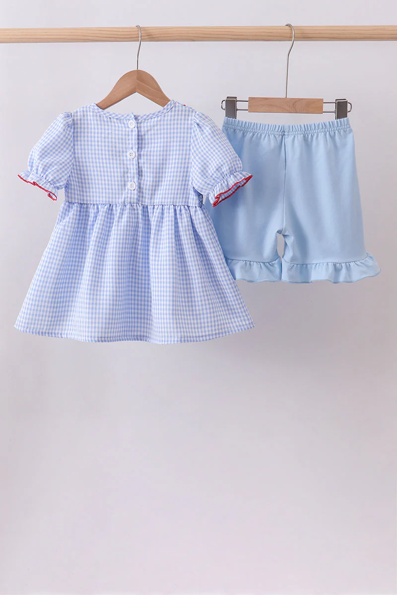 Blue flag smocked ruffle shorts set - Image 5