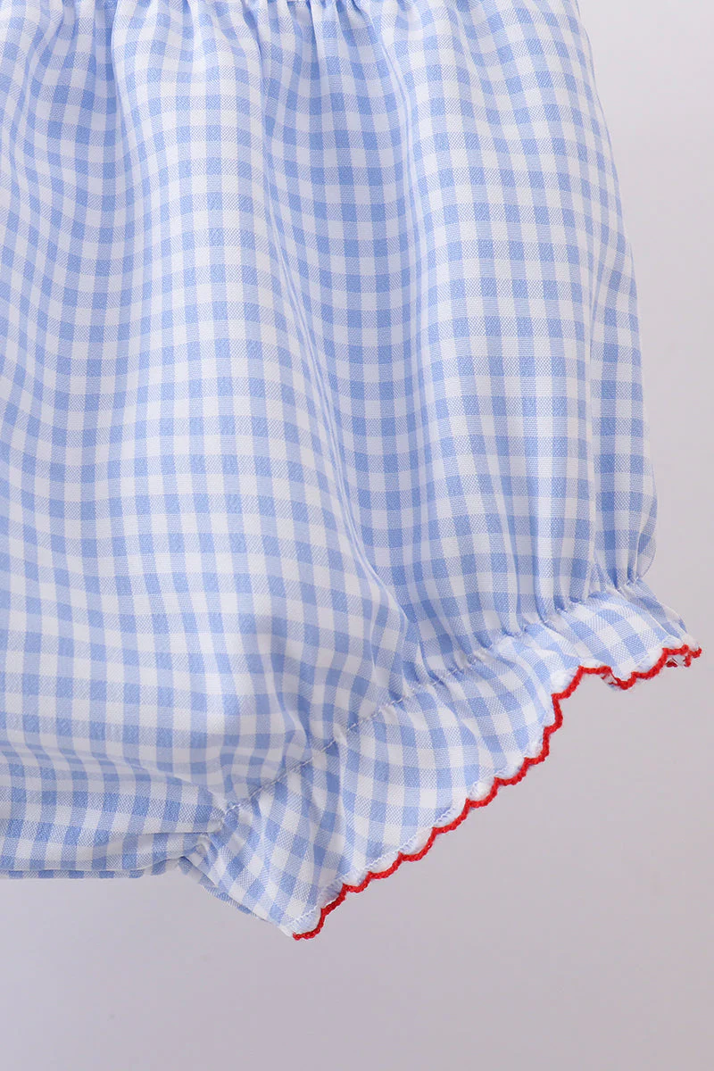 Blue flag smocked woven gingham bloomer set - Image 2