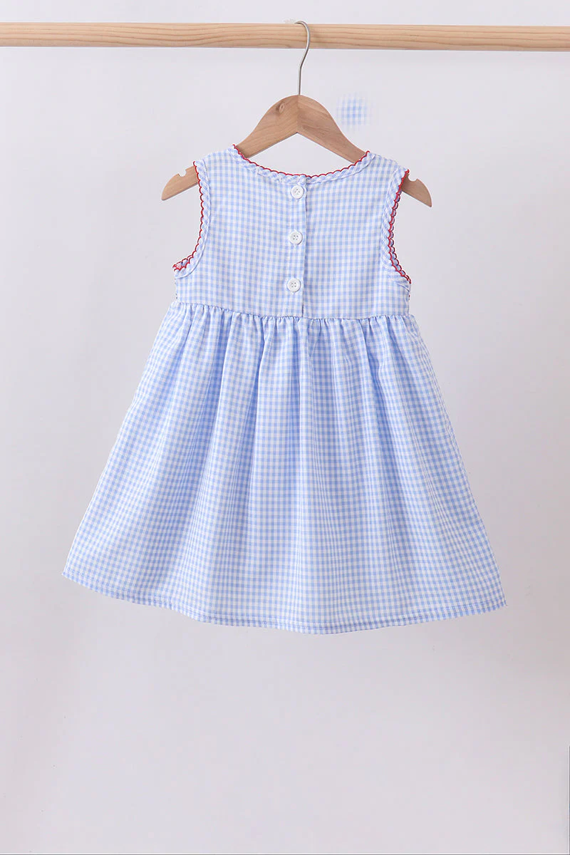Blue flag smocked woven gingham dress - Image 6