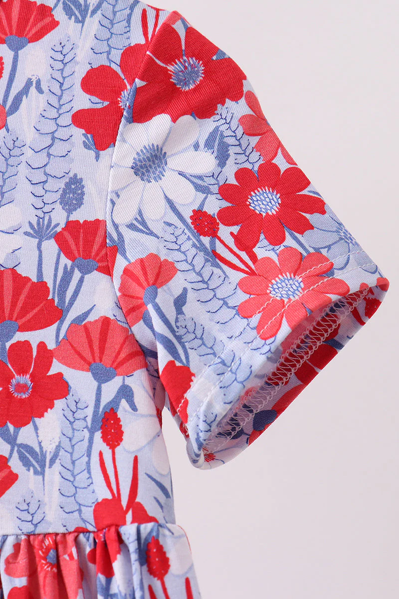 Blue Floral Bamboo Dress - Image 3