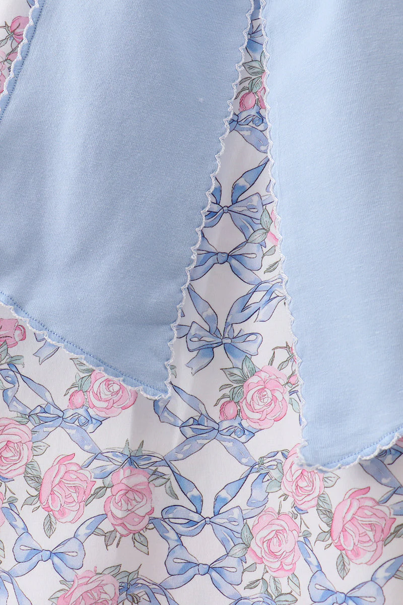 Blue Floral Bow Dress - Image 3