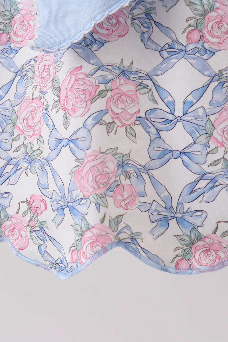 Blue Floral Bow Dress - Image 4