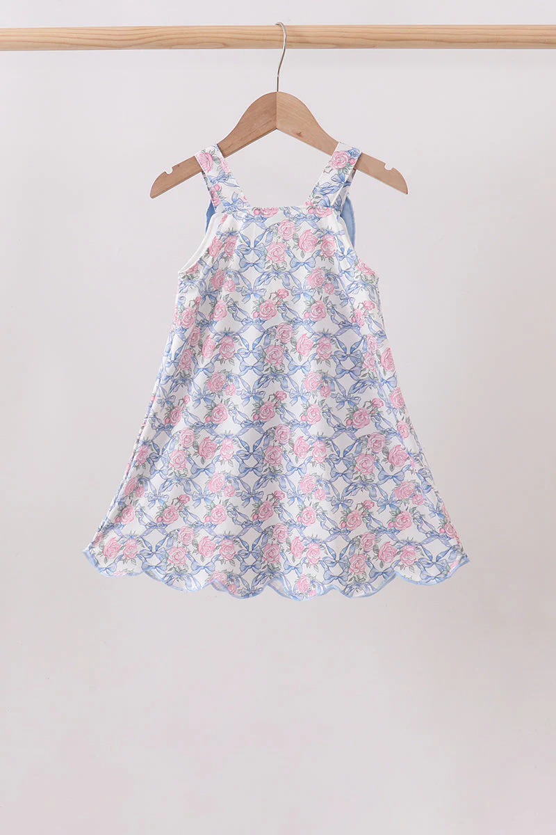 Blue Floral Bow Dress - Image 5