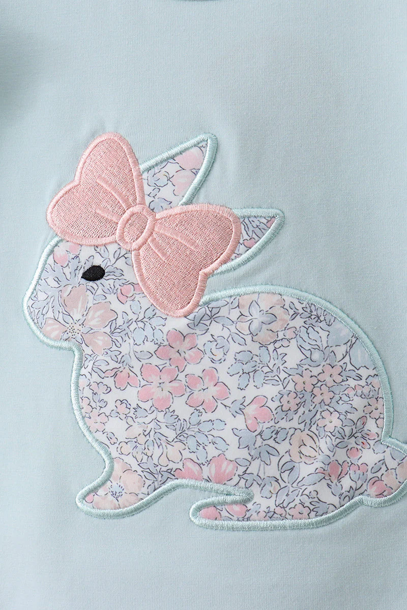 Blue floral bunny applique ruffle skorts set - Image 2