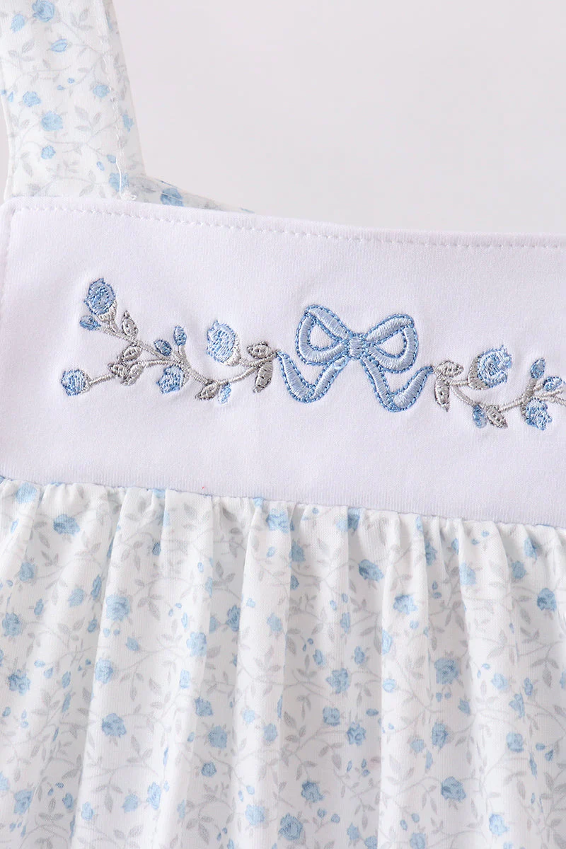 Blue Floral Embroidered Ruffle Shorts Set - Image 2