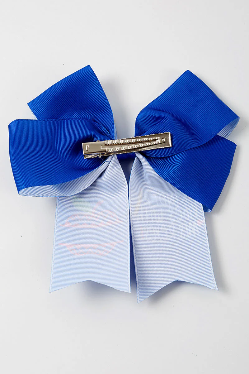 Blue floral hair bow - Image 4