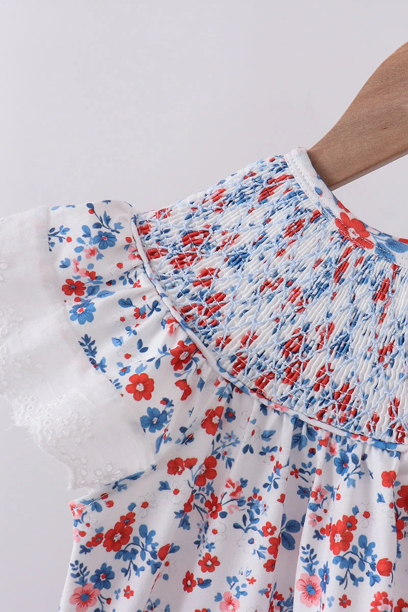 Blue floral lace smocked shorts set - Image 2