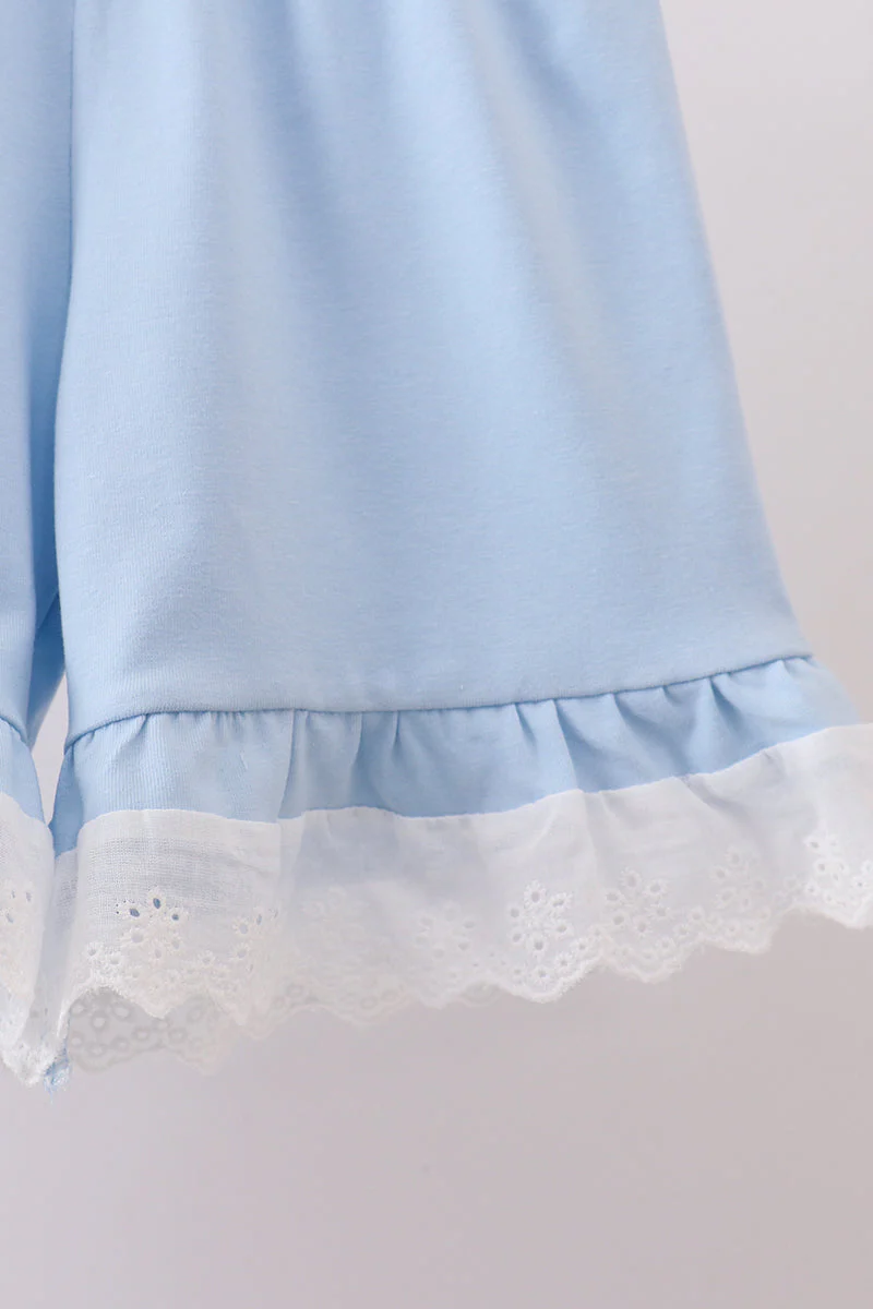 Blue floral lace smocked shorts set - Image 3