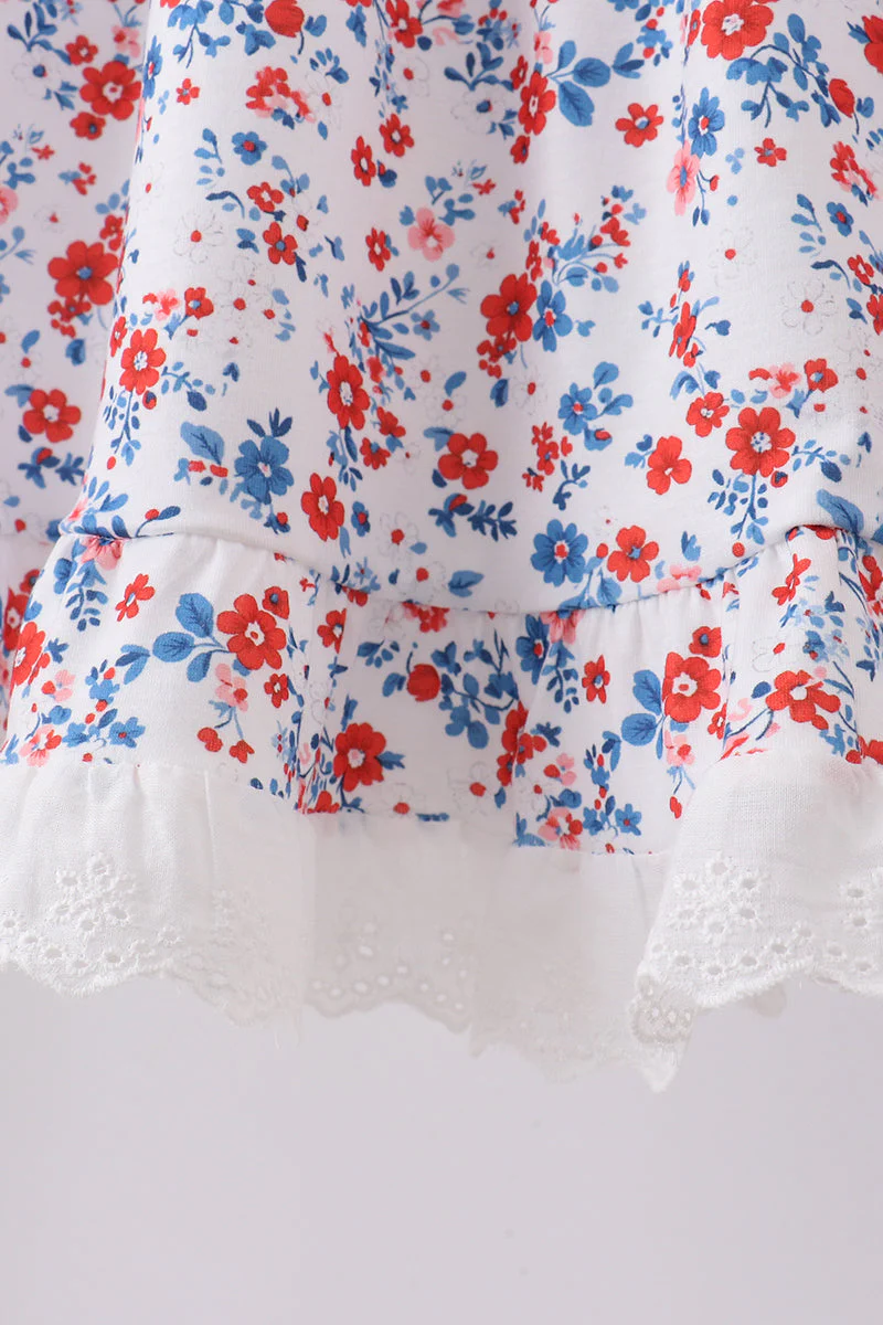 Blue floral lace smocked shorts set - Image 4