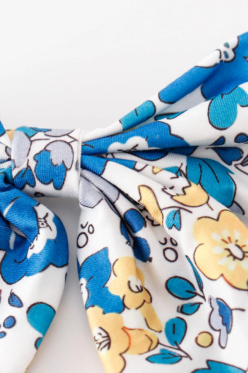 Blue floral print hair sailor bow - Image 2