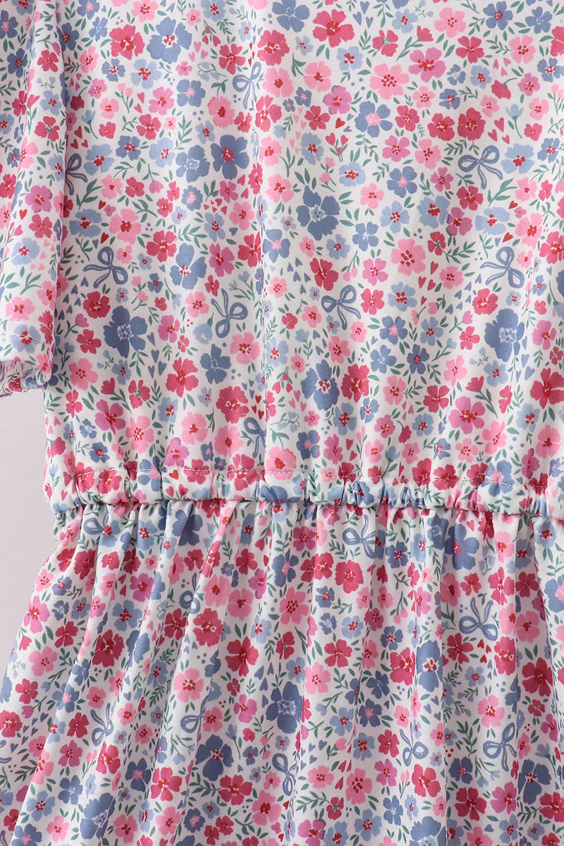 Blue Floral Print Mom Dress - Image 2