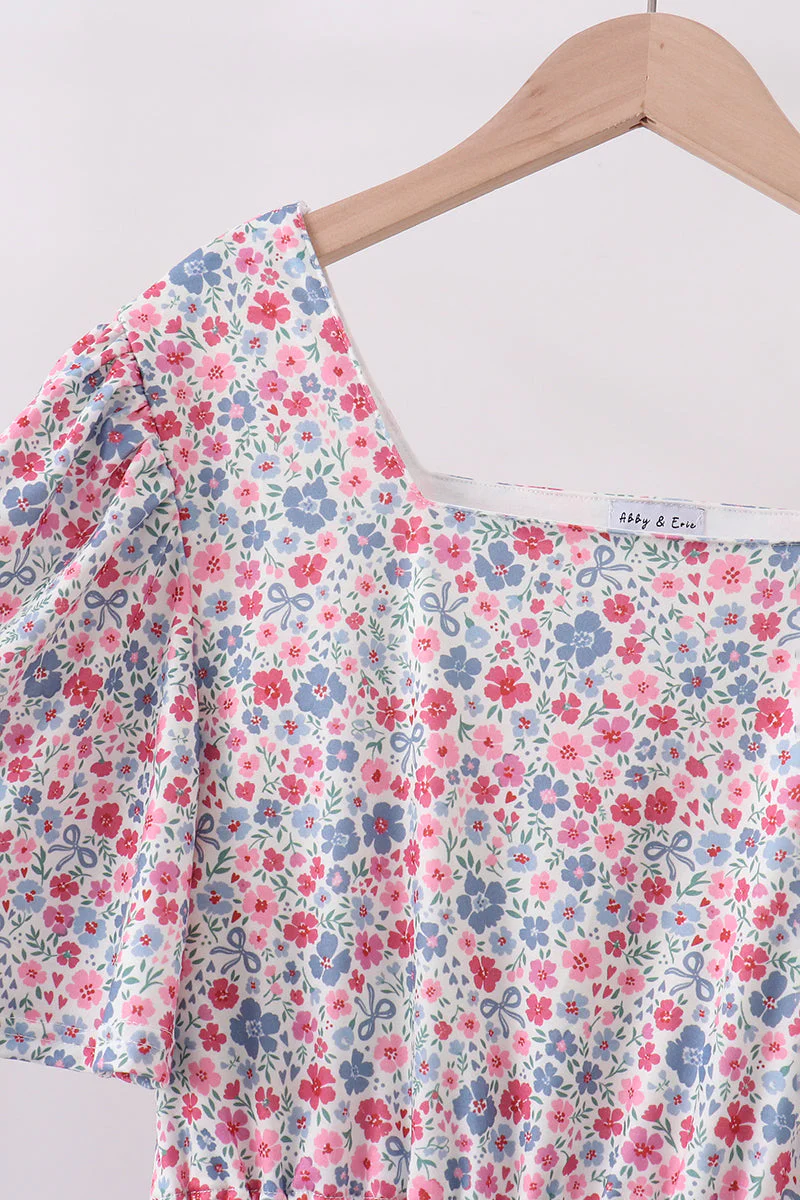 Blue Floral Print Mom Dress - Image 4