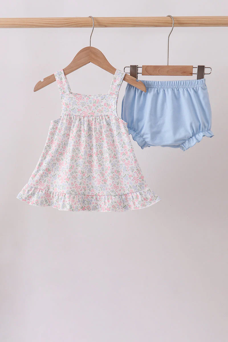 Blue Floral Print Ruffle Bloomer Set - Image 4