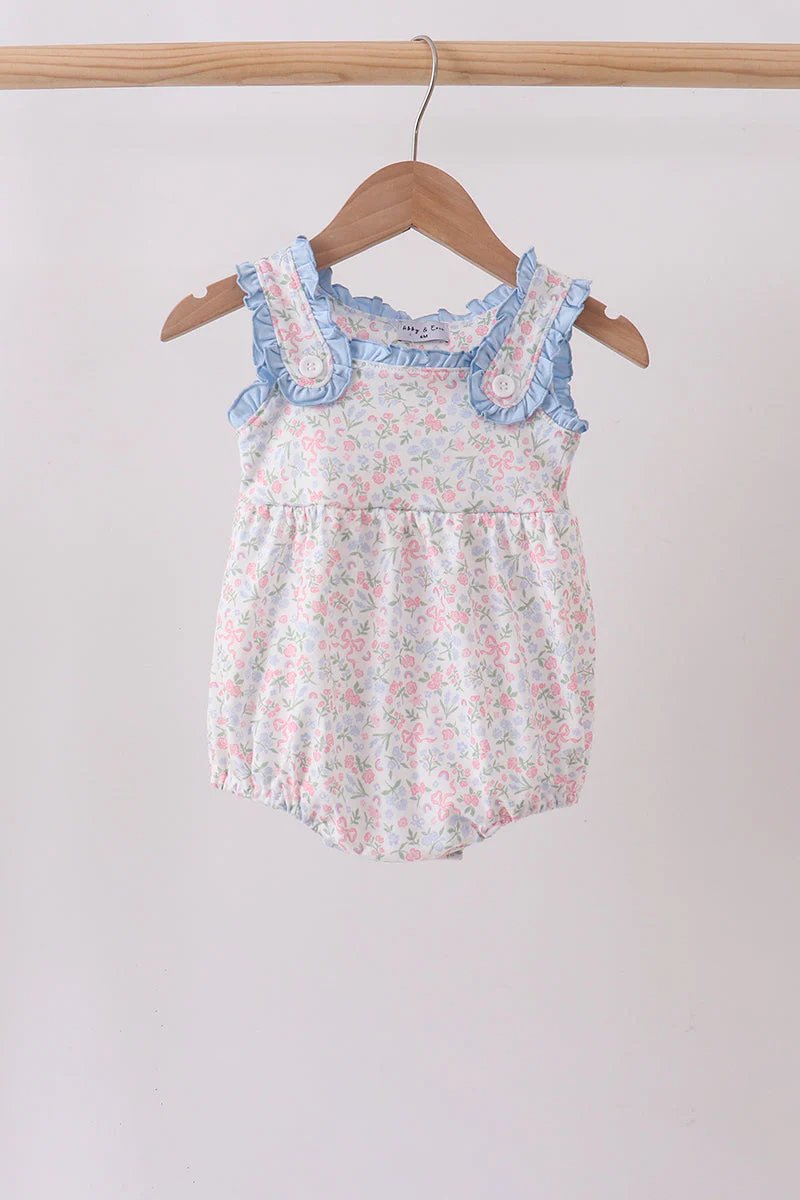 Blue Floral Print Ruffle Bubble