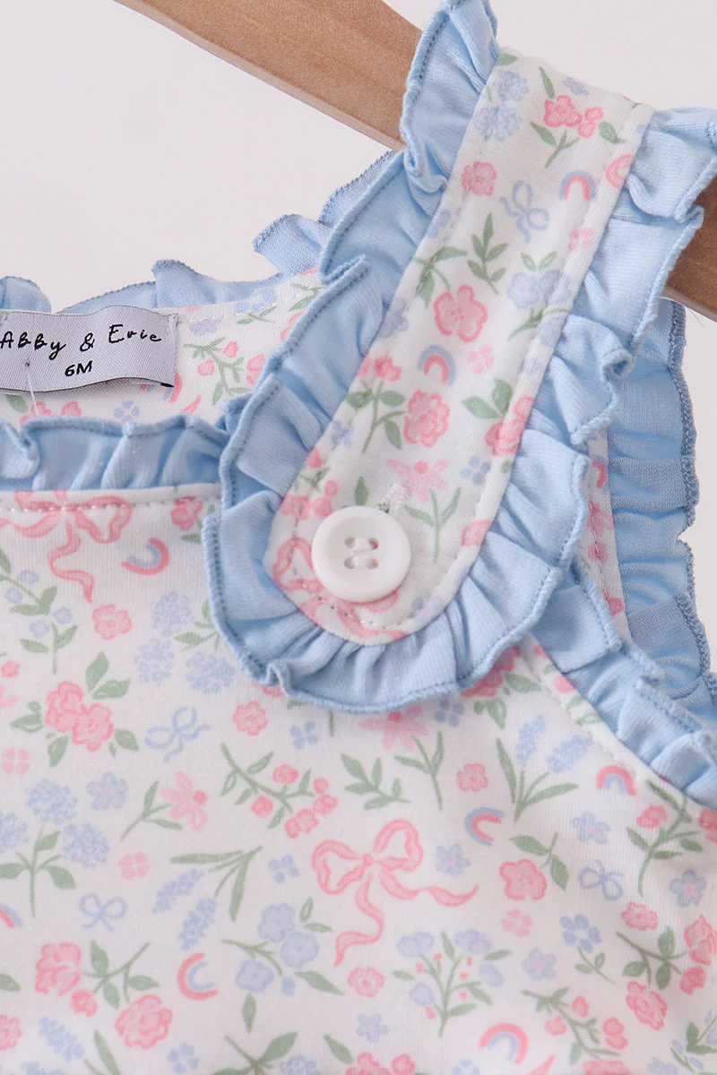 Blue Floral Print Ruffle Bubble - Image 2