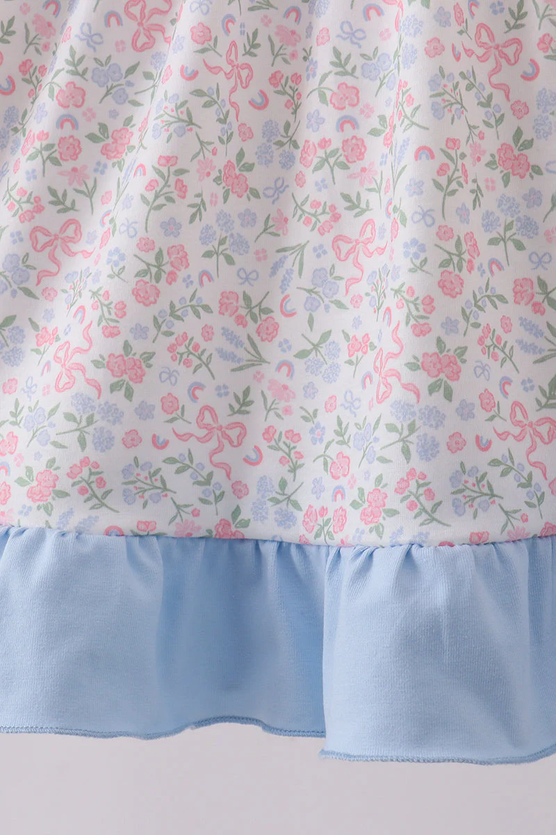 Blue Floral Print Ruffle Dress - Image 3