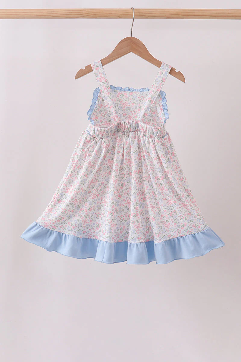Blue Floral Print Ruffle Dress - Image 4