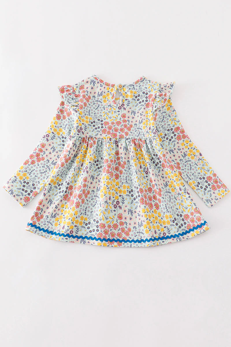 Platinum Blue floral print ruffle girl dress - Image 2