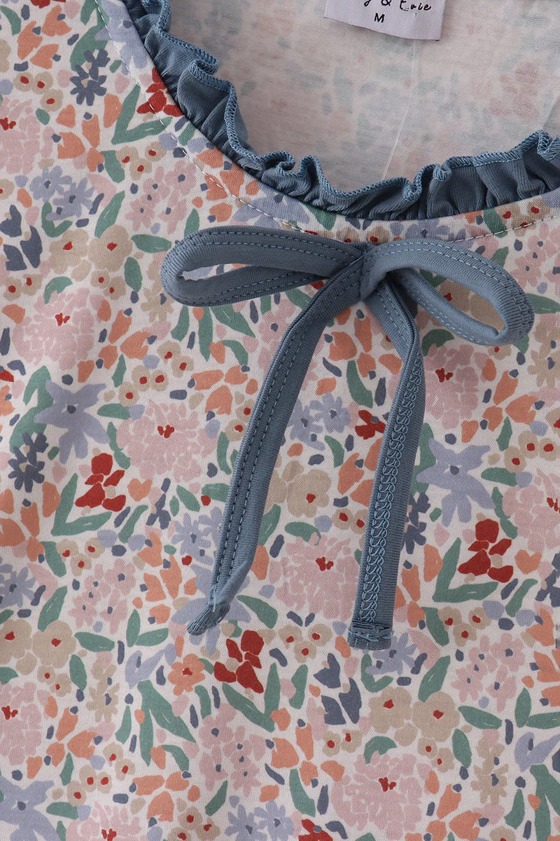 Blue floral print ruffle mom dress - Image 2