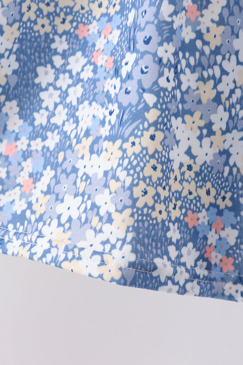 Blue Floral Print Ruffle Pants Set - Image 3