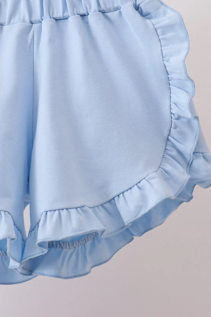 Blue Floral Print Ruffle Shorts Set - Image 4