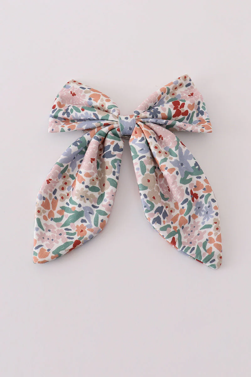 Blue floral print sailor bow