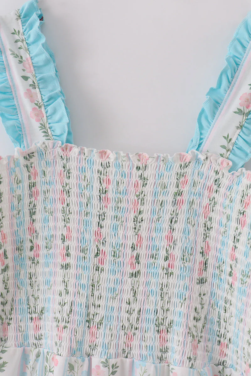 Blue floral print smocked mom dress - Image 2