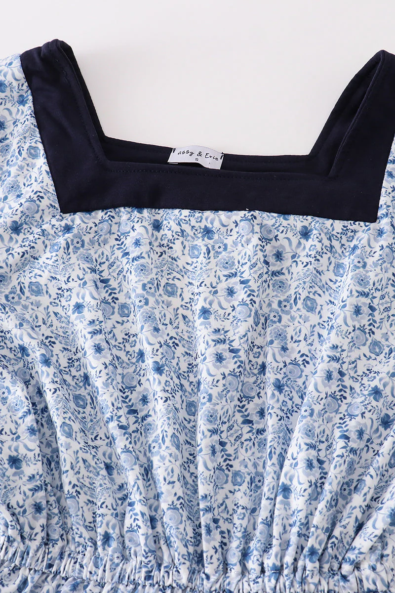 Blue floral print tiered mom ruffle dress - Image 3