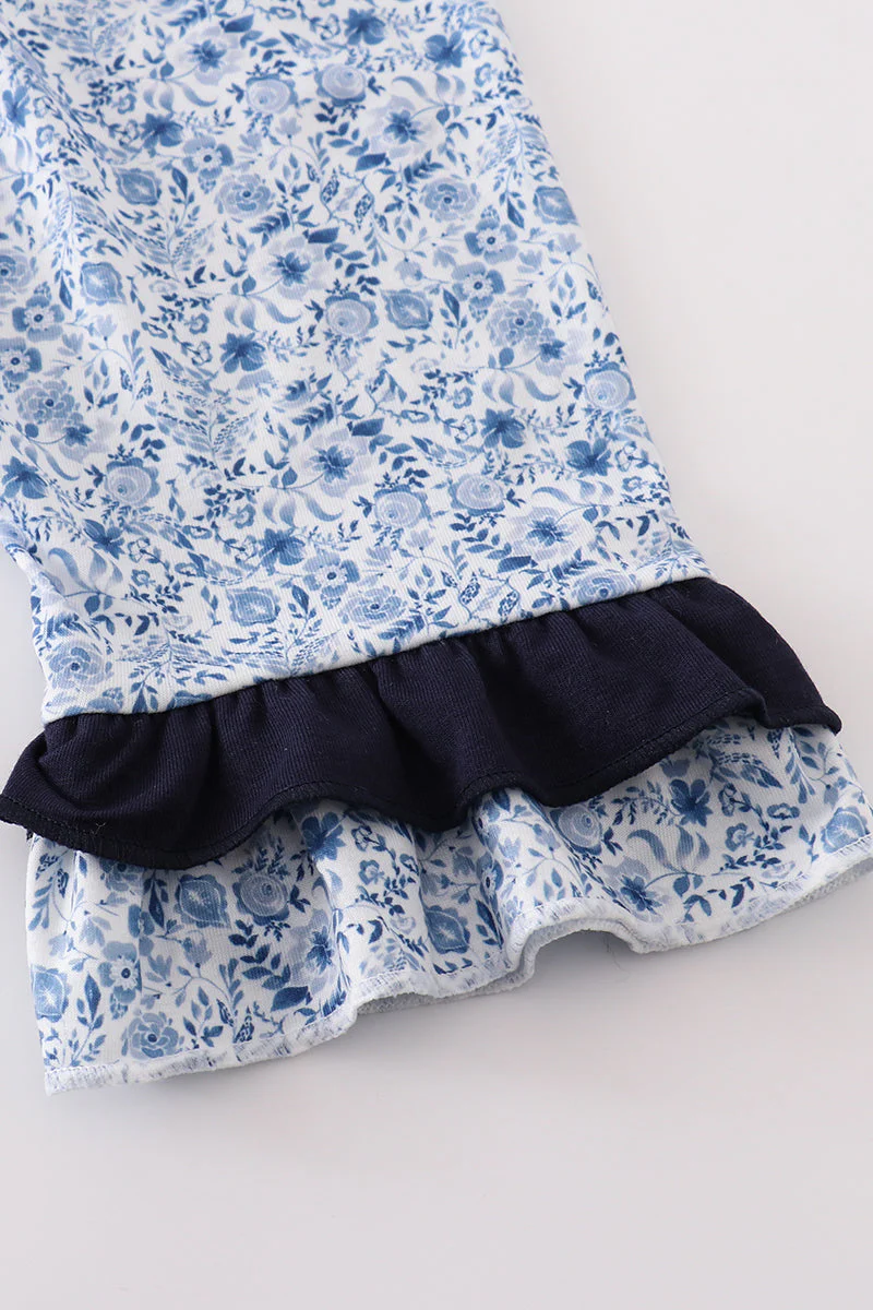 Blue floral print tiered mom ruffle dress - Image 4