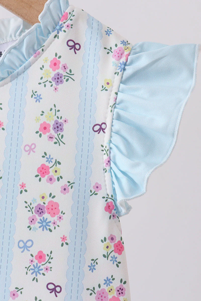 Blue floral ruffle one-piece swimsuit - Image 2