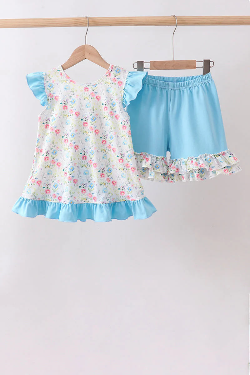 Blue Floral Ruffle Set
