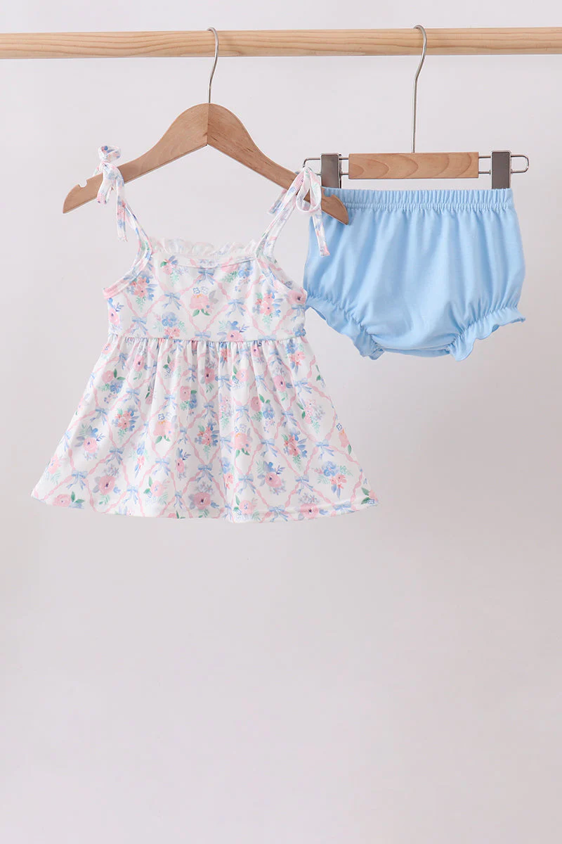 Blue Floral Smocked Bloomer Set - Image 5