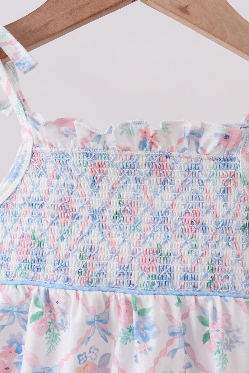 Blue Floral Smocked Bubble - Image 2
