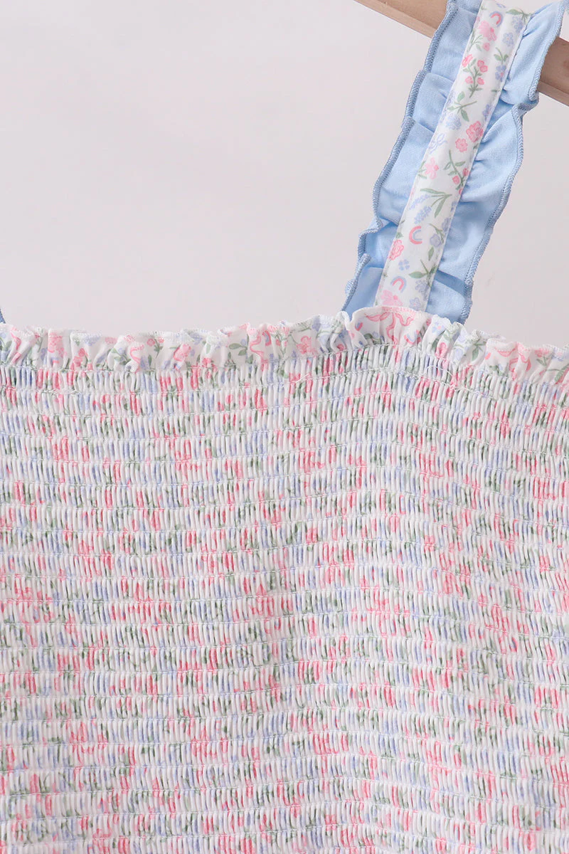 Blue Floral Smocked Mom Tiered Dress - Image 2