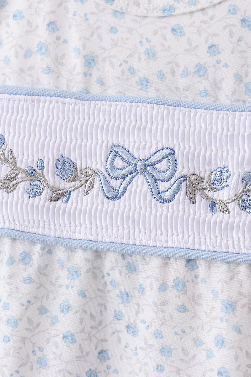 Blue Floral Smocked Ruffle Bloomer Set - Image 2