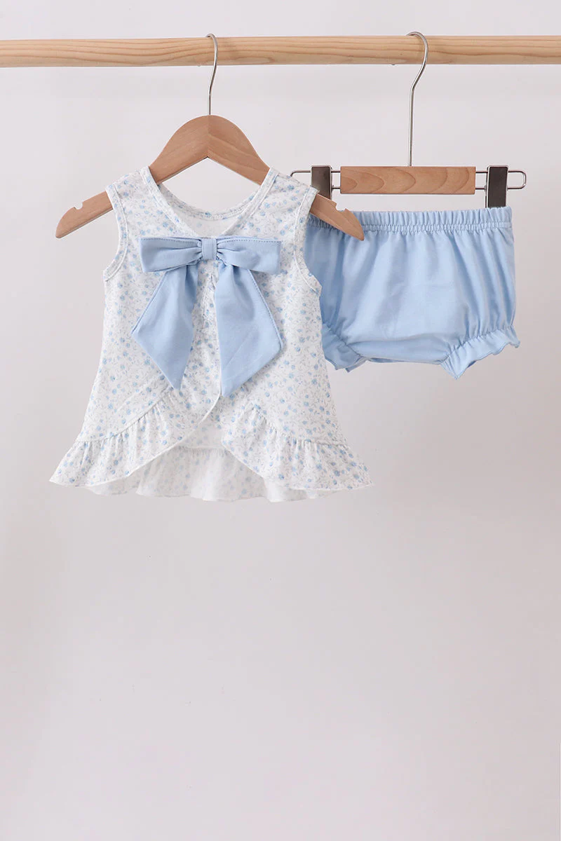 Blue Floral Smocked Ruffle Bloomer Set - Image 4